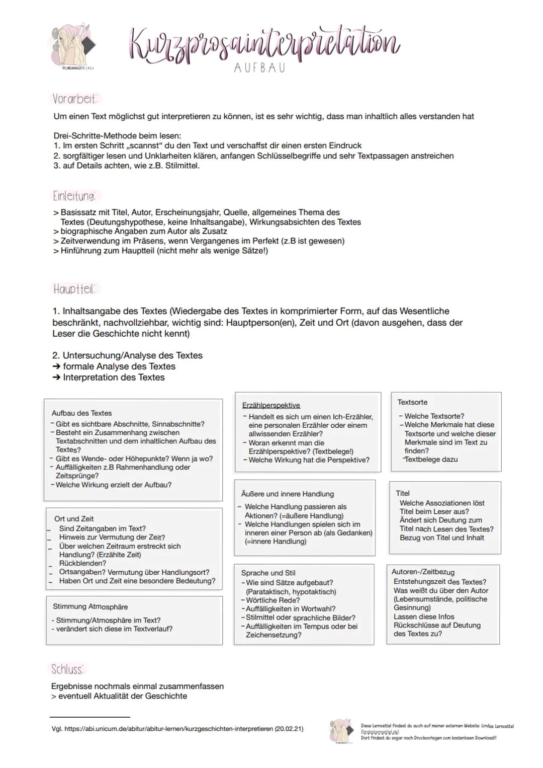 BUNDAMAGE (NAL
Kiasprosaintorpictation
AUFBAU
Vorarbeit:
Um einen Text möglichst gut interpretieren zu können, ist es sehr wichtig, dass man