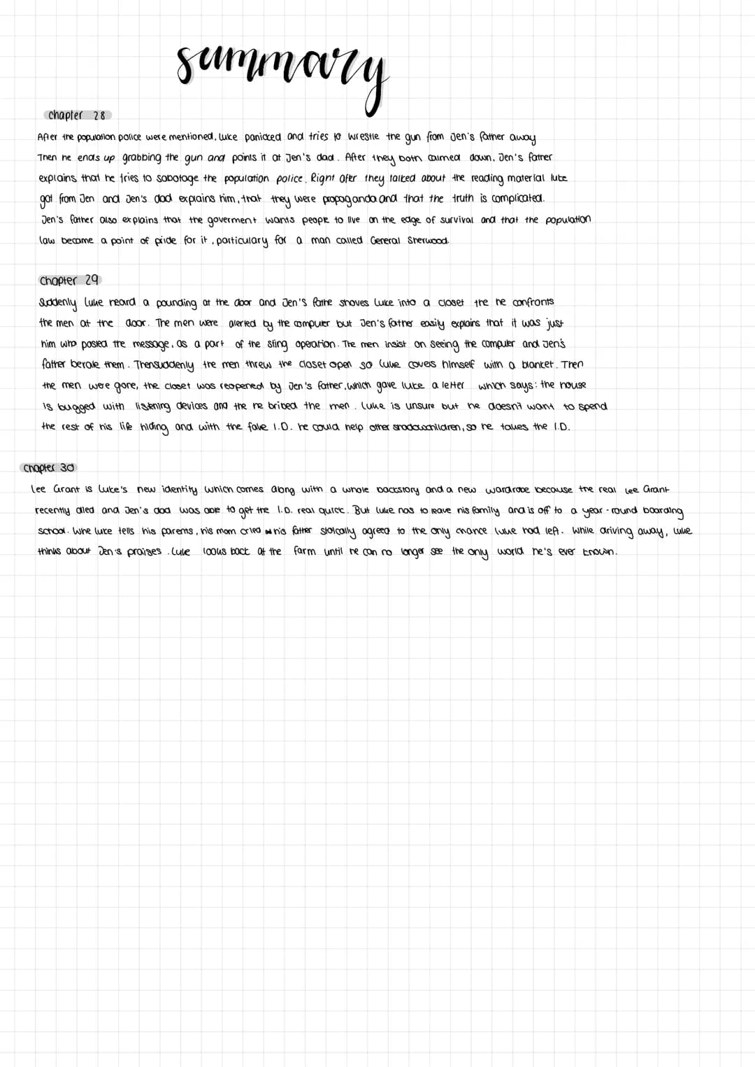 summary
Schapter
CHAPTER 1+1
The chapters one and two from the novel, among the hidden", written by Hagarot Peterson Haddix and published in