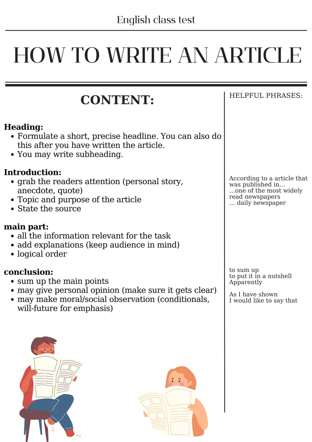 HOW TO WRITE AN ARTICLE
●
Heading:
Formulate a short, precise headline. You can also do
this after you have written the article.
You may wri