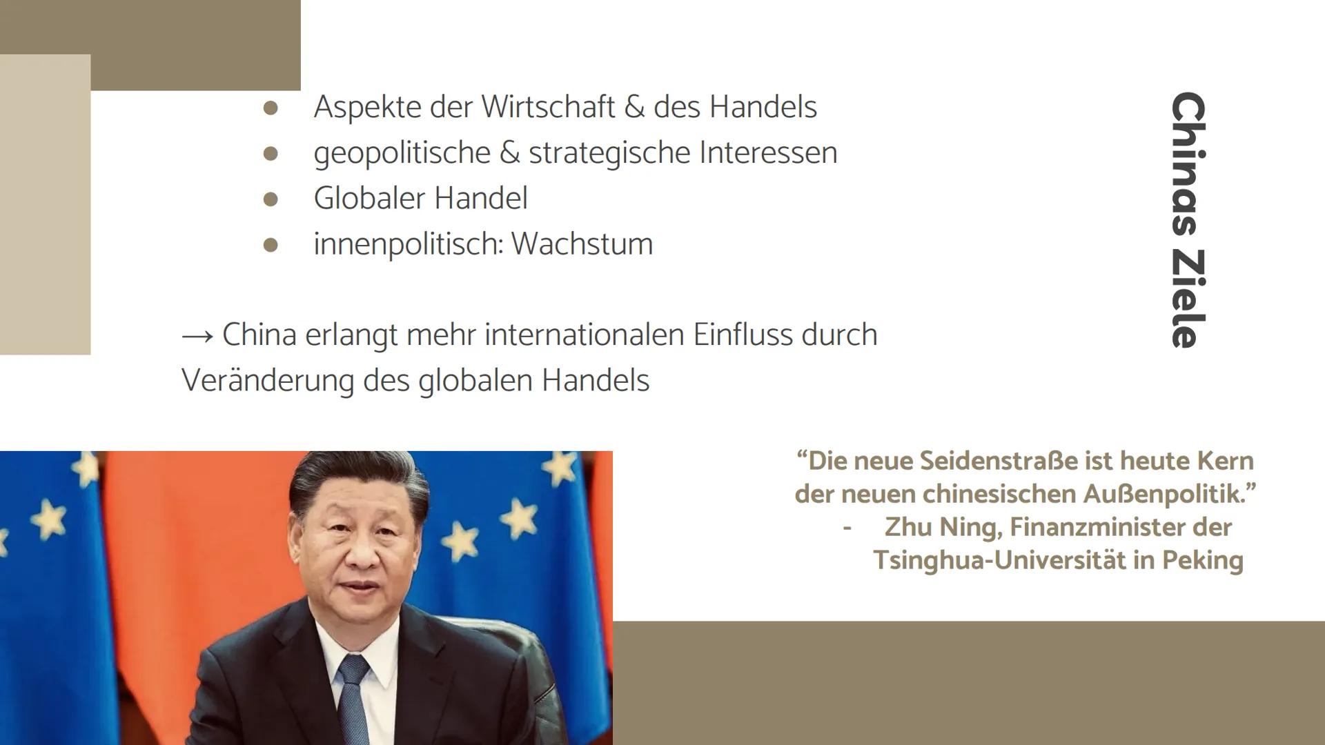 Die Seidenstraße
Ein Referat von Nurgül Angin und
Nesrin Fouani 01
02
03
04
Die Seidenstraße
Chinas Ziele & Handlungen
Problematiken & Chanc