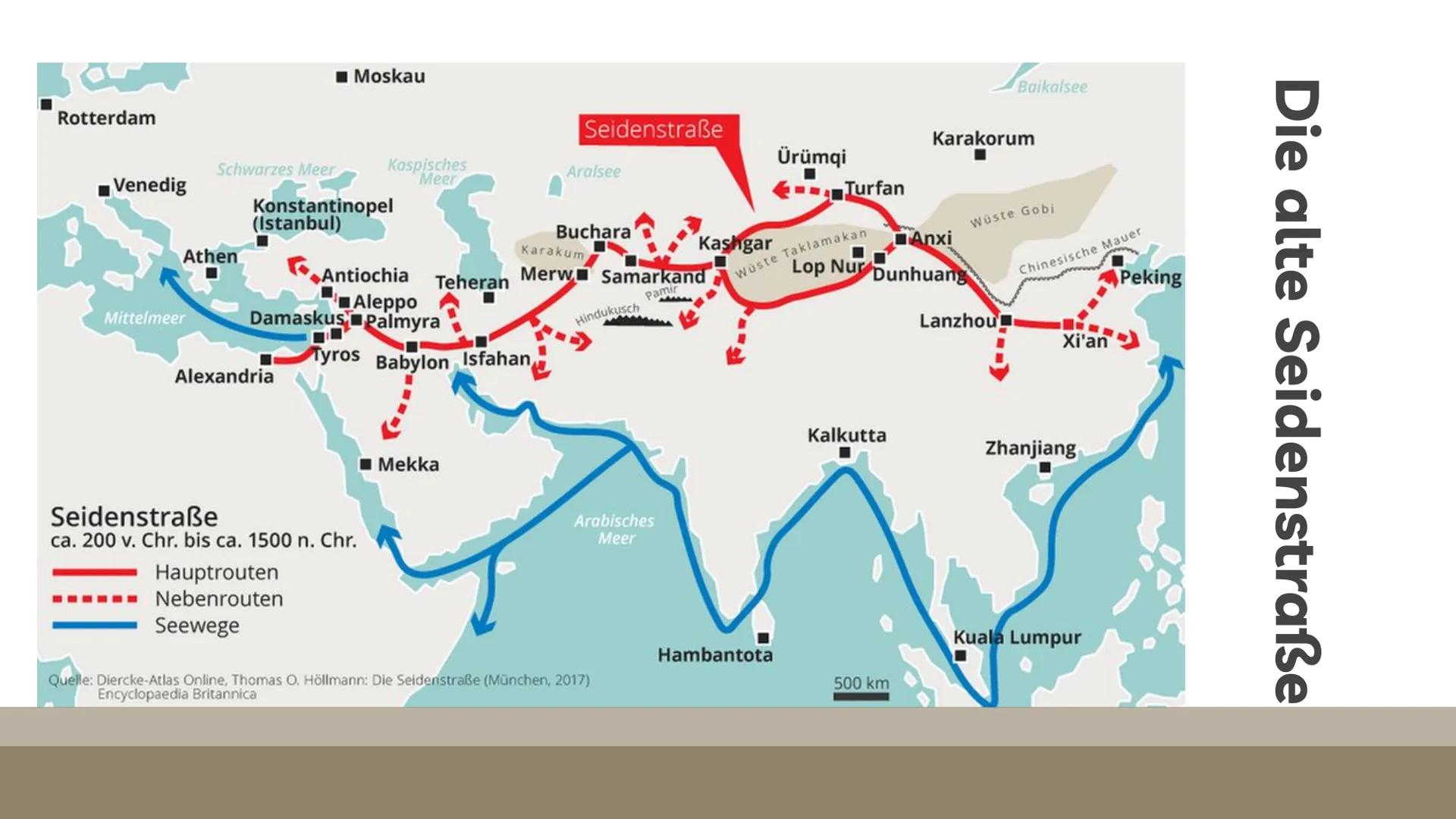 Die Seidenstraße
Ein Referat von Nurgül Angin und
Nesrin Fouani 01
02
03
04
Die Seidenstraße
Chinas Ziele & Handlungen
Problematiken & Chanc