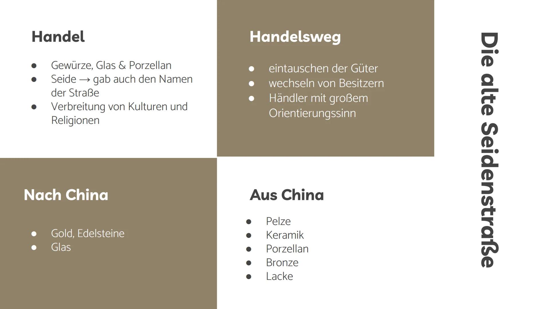 Die Seidenstraße
Ein Referat von Nurgül Angin und
Nesrin Fouani 01
02
03
04
Die Seidenstraße
Chinas Ziele & Handlungen
Problematiken & Chanc