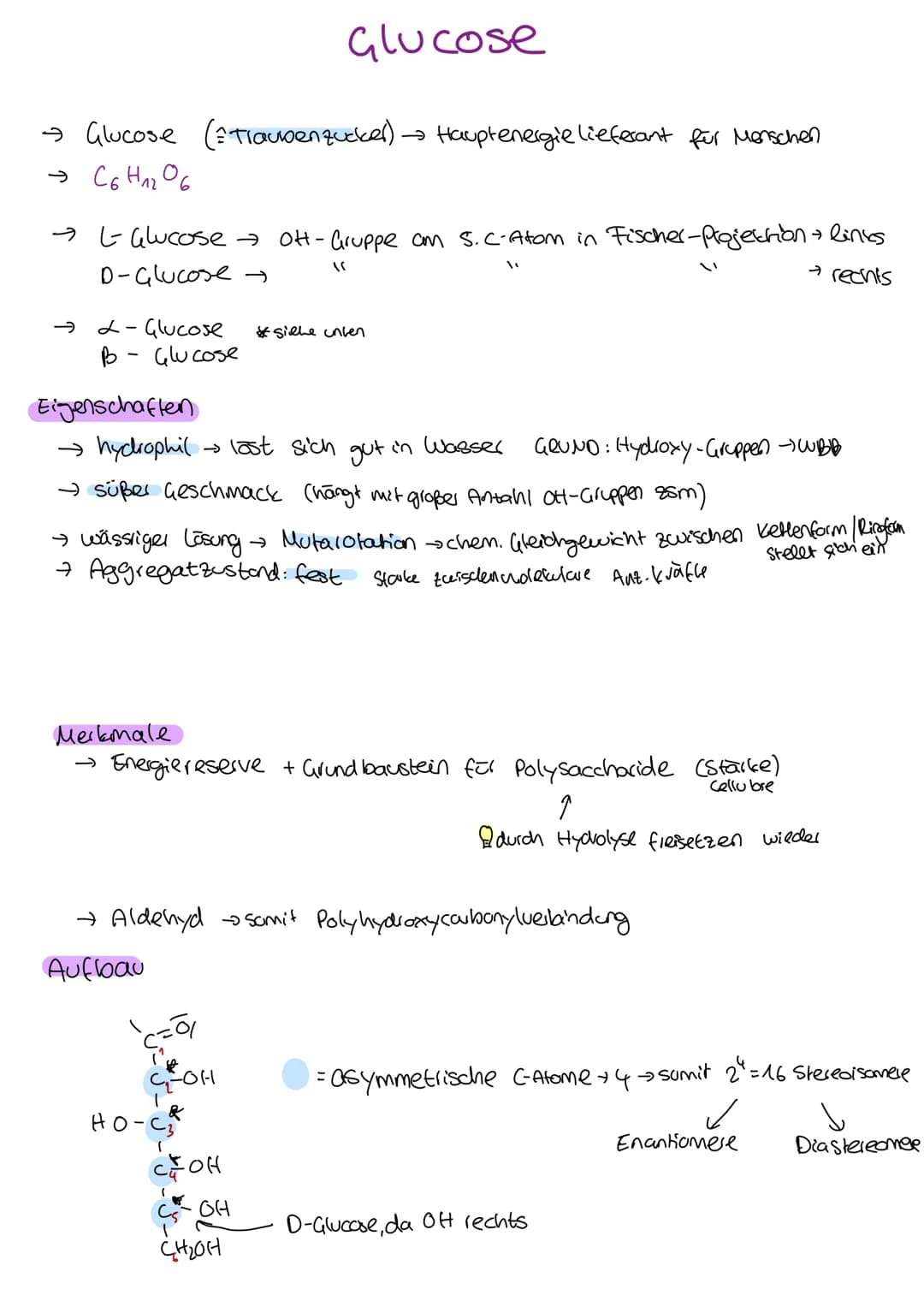 Organische Chemie
C
Lernzettel
Kohlenhydrate
1. Klausur
Q2
chemie LK KOHLENHYDRATE
ÜBERBLICK
Aldehyde
ketone
→ Kohlenhydrate
→ Kohlenstoff +