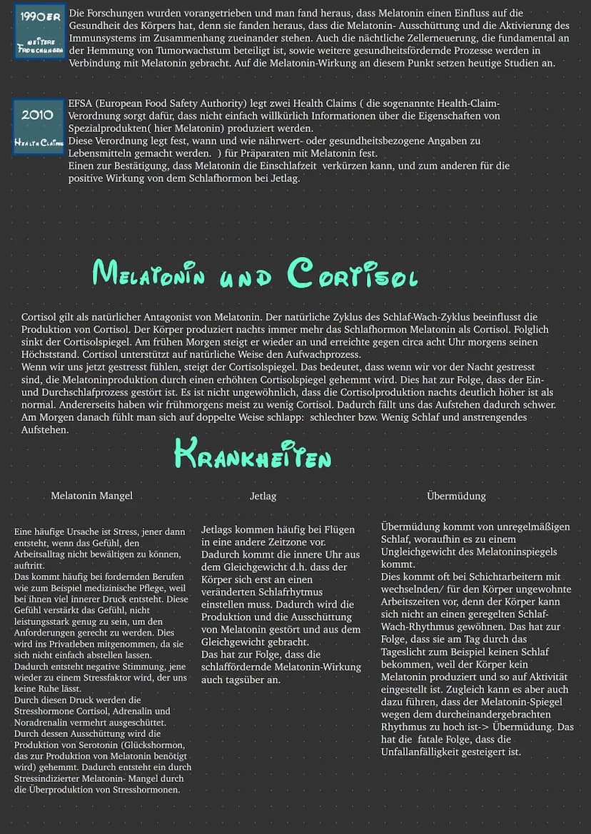 DAS SCHLAFHORMON MELATONIN
Z
WAS IST MELATONIN
Melatonin ist ein Hormon, was in der Zirbeldrüse (medizinisch Epiphyse)
hergestellt wird ( di