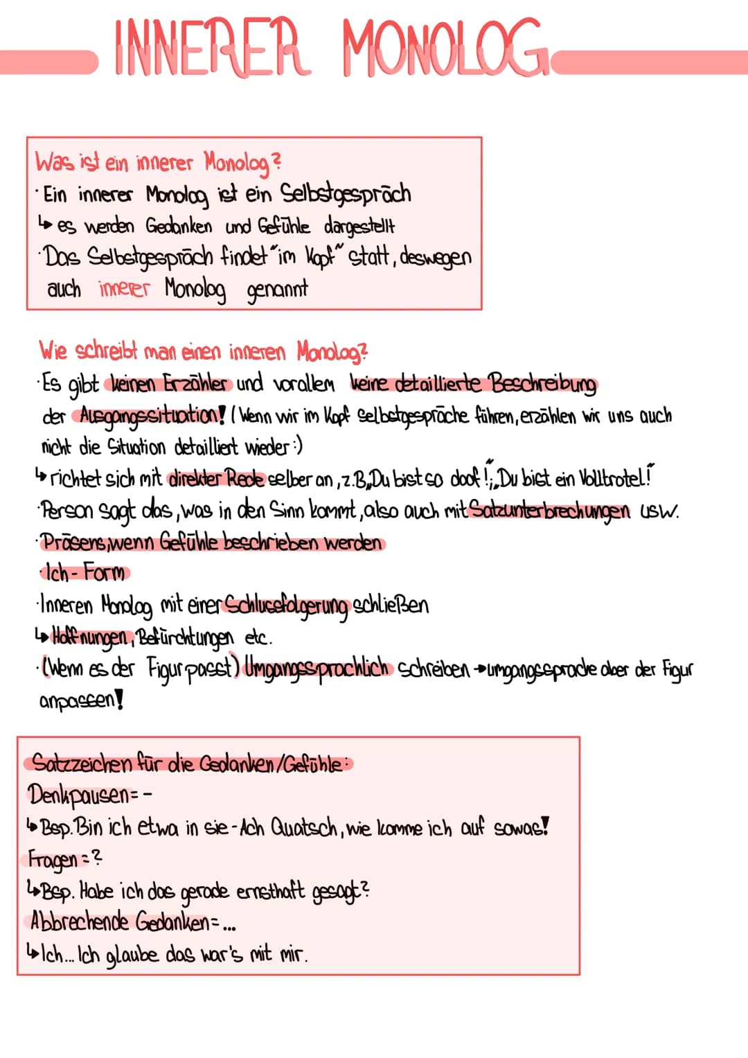 INNERER MONOLOG
Was ist ein innerer Monolog?
•Ein innerer Monolog ist ein Selbstgespräch
es werden Gedanken und Gefühle dargestellt
Das Selb