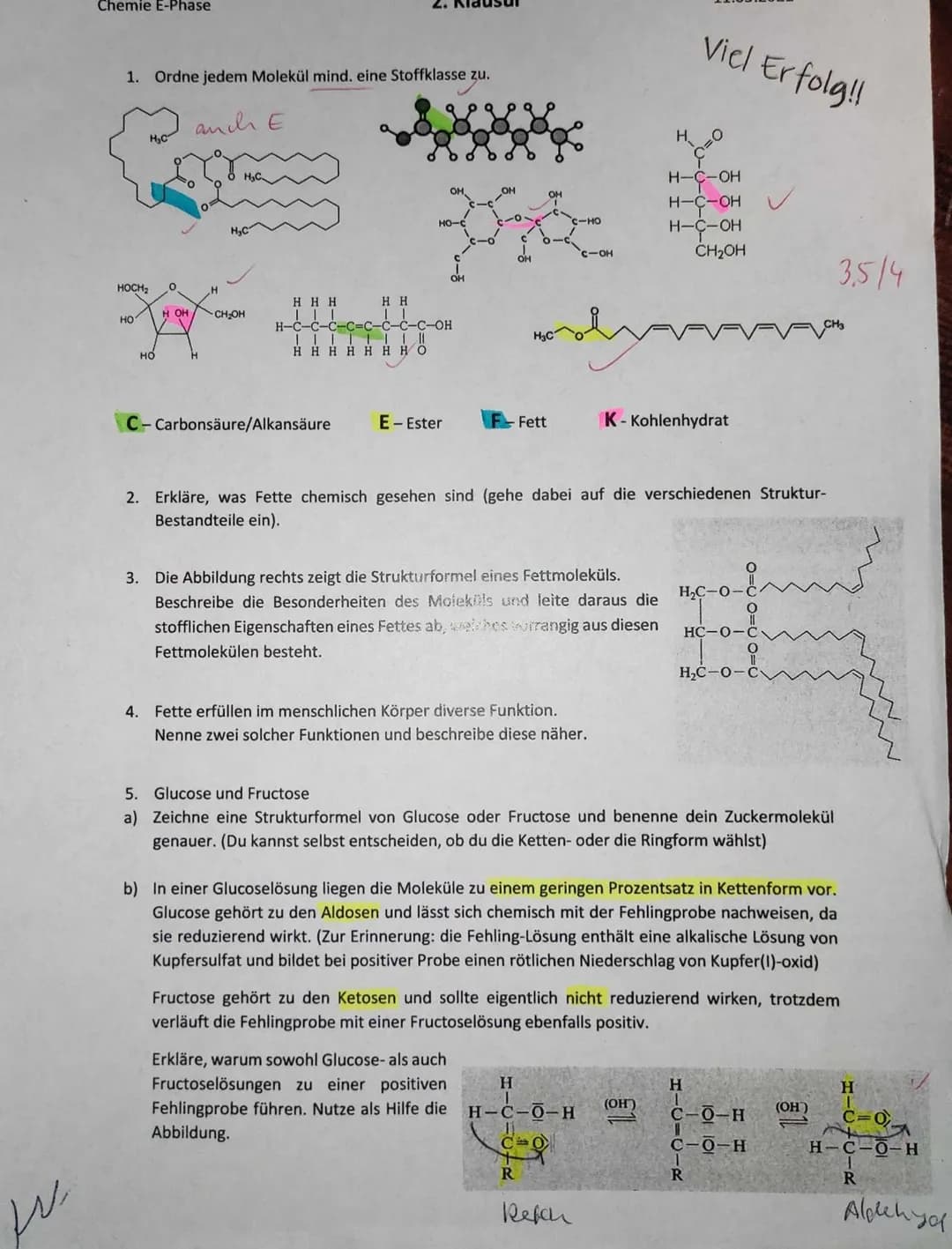 w
Chemie E-Phase
1. Ordne jedem Molekül mind. eine Stoffklasse zu.
auch E
HOCH₂
HO
HO
0
H OH
H₂C
CH₂OH
HHH
|||
H-C-C- -C-C -Ċ-Ċ-C-OH
T T
HHH