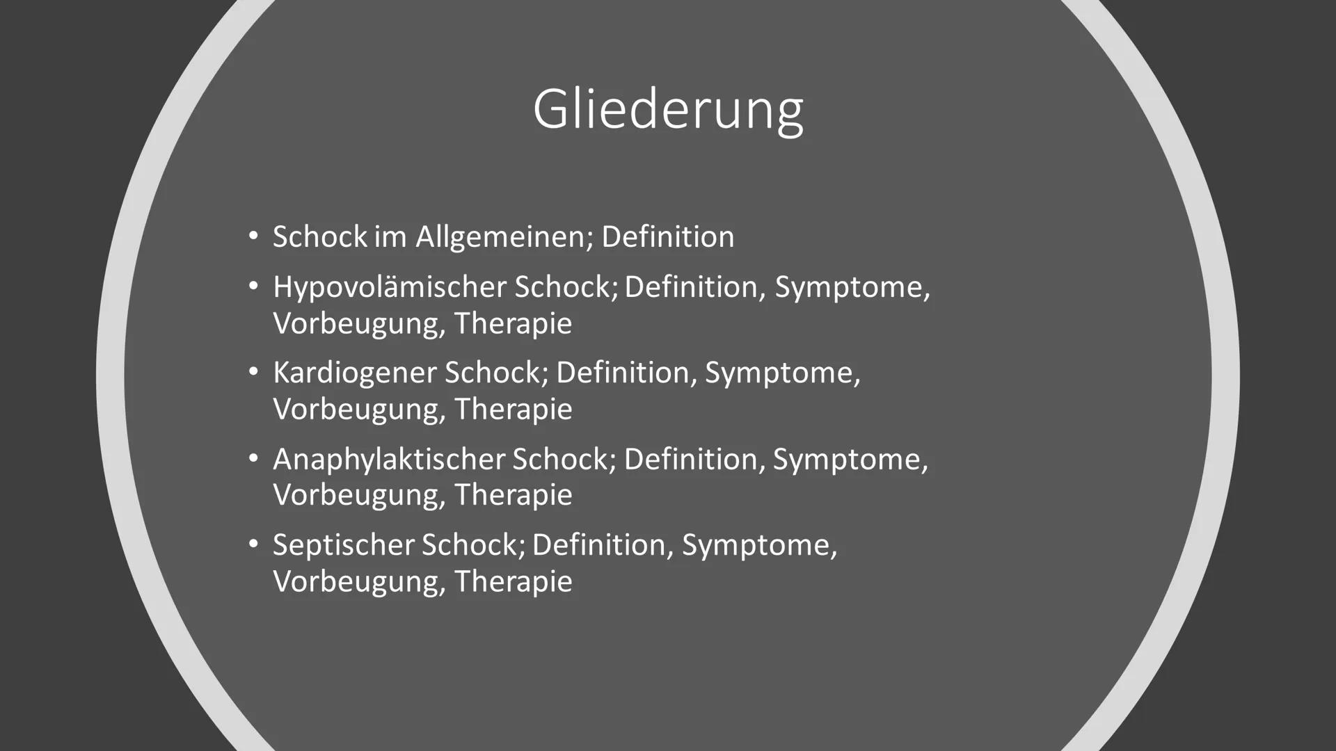 Von Lana, Ranja,
Valentina
UK
Schock im Allgemeinen ●
Gliederung
Schock im Allgemeinen; Definition
Hypovolämischer Schock; Definition, Sympt