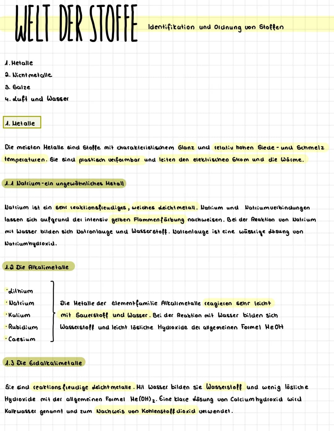 WELT DER STOFFE
1. Metalle
2. Nicnt metalle
3. Galze
4. Luft und Wasser
1. Met alle
Die meisten Metalle sind Stoffe mit charakteristischem G