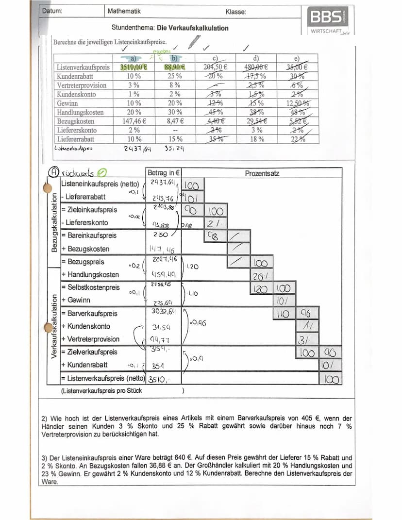 Kalkulation
-Vorwärts, Rückwärls- Differenz
Vorwärts kalkulation.
Betrag in €
35.29.
Bezugskalkulation
Listene inkaufspreis (netto)
- Liefer