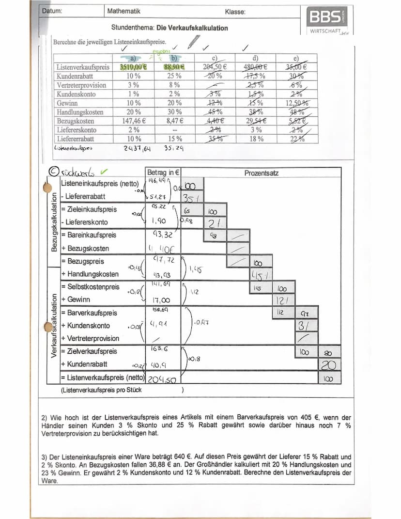 Kalkulation
-Vorwärts, Rückwärls- Differenz
Vorwärts kalkulation.
Betrag in €
35.29.
Bezugskalkulation
Listene inkaufspreis (netto)
- Liefer