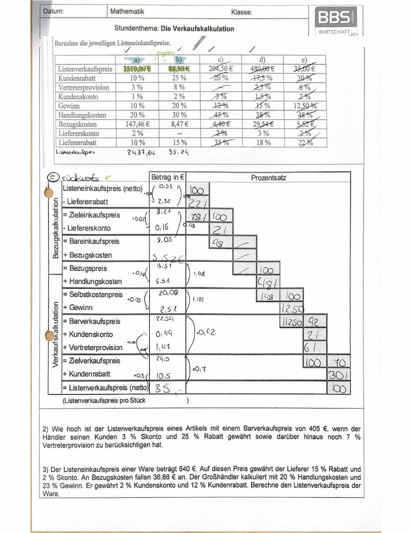 Kalkulation
-Vorwärts, Rückwärls- Differenz
Vorwärts kalkulation.
Betrag in €
35.29.
Bezugskalkulation
Listene inkaufspreis (netto)
- Liefer