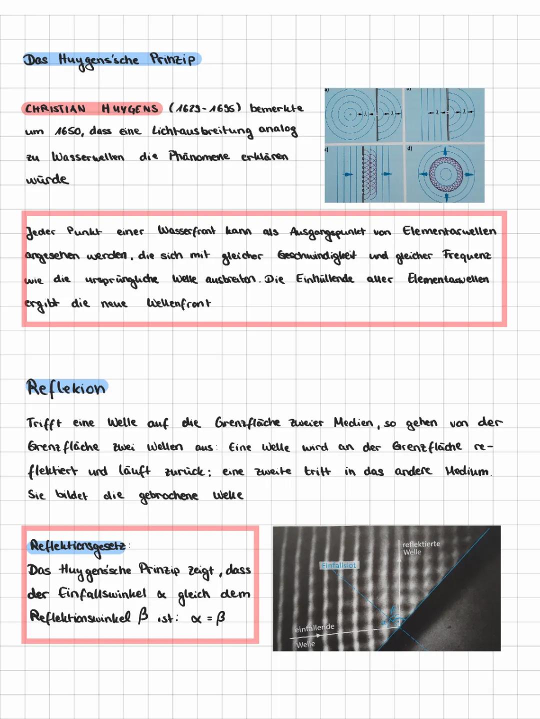 Huygenssches Prinzip: Reflexion, Brechung und Beugung von Wellen einfach erklärt