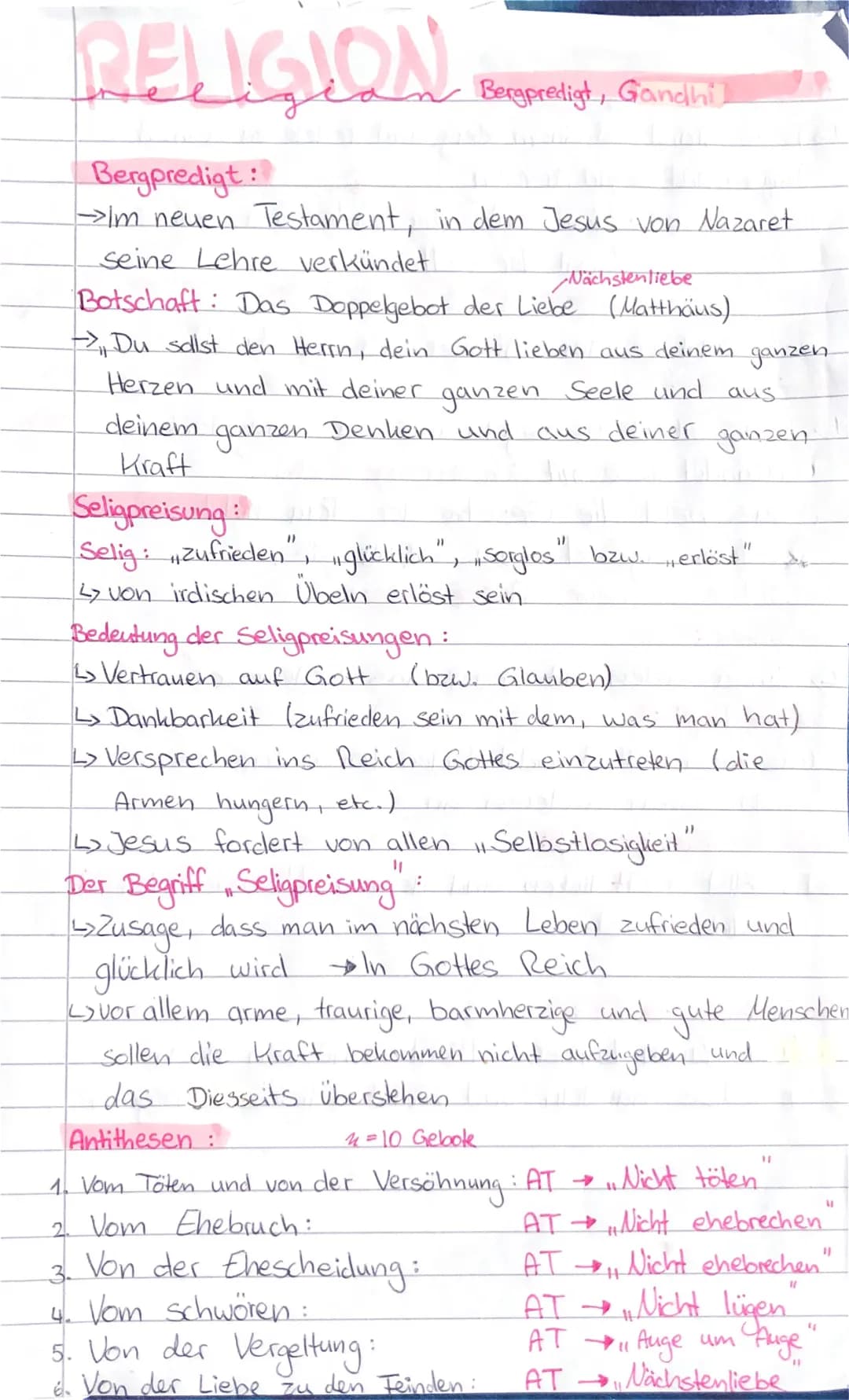 Bergpredigt, Seligpreisung, Antithesen und Gandhi