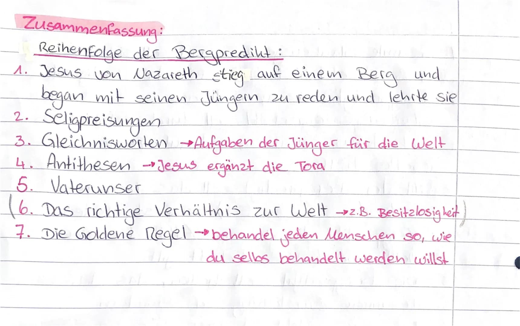 RELIGION
Bergpredigt, Gandhi
Bergpredigt
→→Im neuen Testament, in dem Jesus von Nazaret
seine Lehre verkündet.
Nächstenliebe
Botschaft: Das 