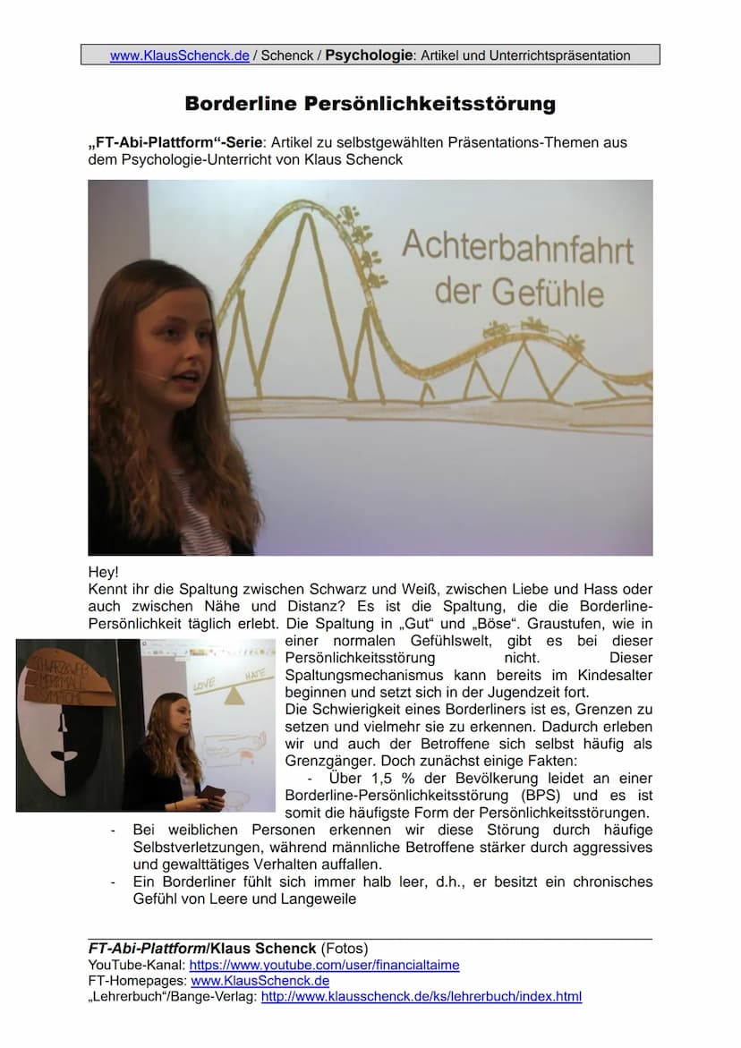 Schwarz und Weiß -
Borderline Persönlichkeitsstörung
Klaus Schenck
Psychologiekurs
Wirtschaftsgymnasium Tauberbischofsheim
Schuljahr 2016/17
