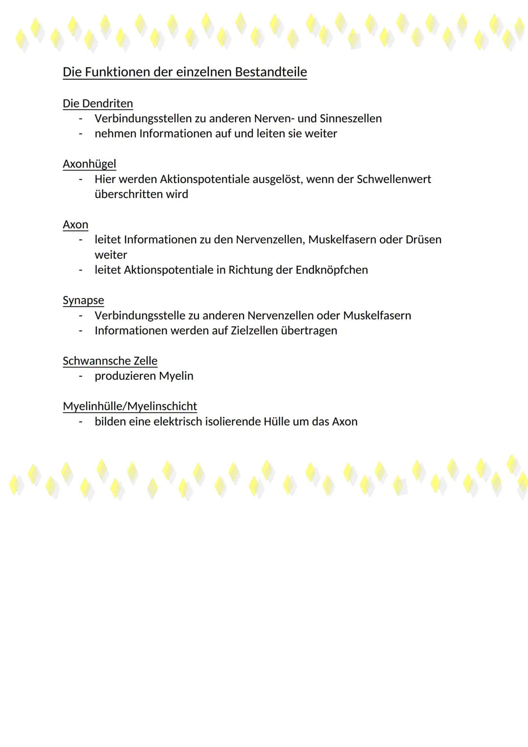 Bau eines Motoneurons
www
s
Axonhagel
Dendrit
Zellkern
Mitochondrium
•Soma Schwannsche
Zelle
Mathaltiges
Axon
·Enduer
Ranviersones
schürring