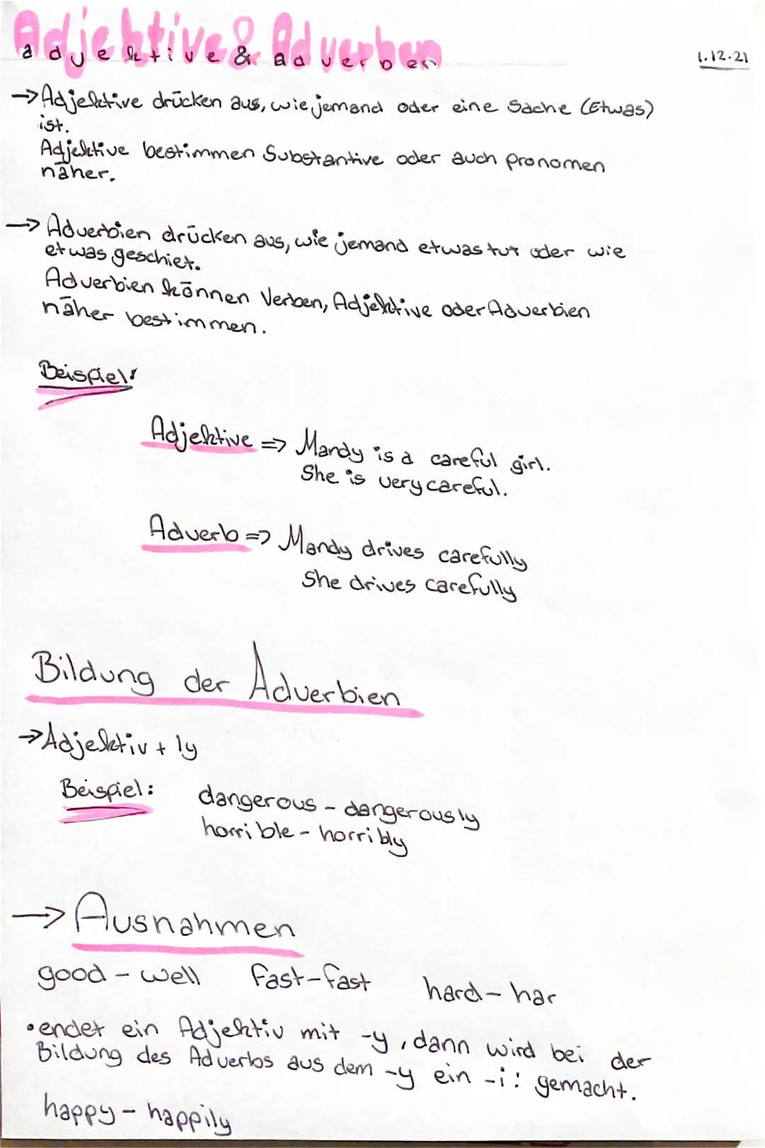 Adjektive & Adverben
→>Adjektive drücken aus, wie jemand oder eine Sache (Etwas)
ist.
Adjektive bestimmen Substantive oder auch pronomen
näh