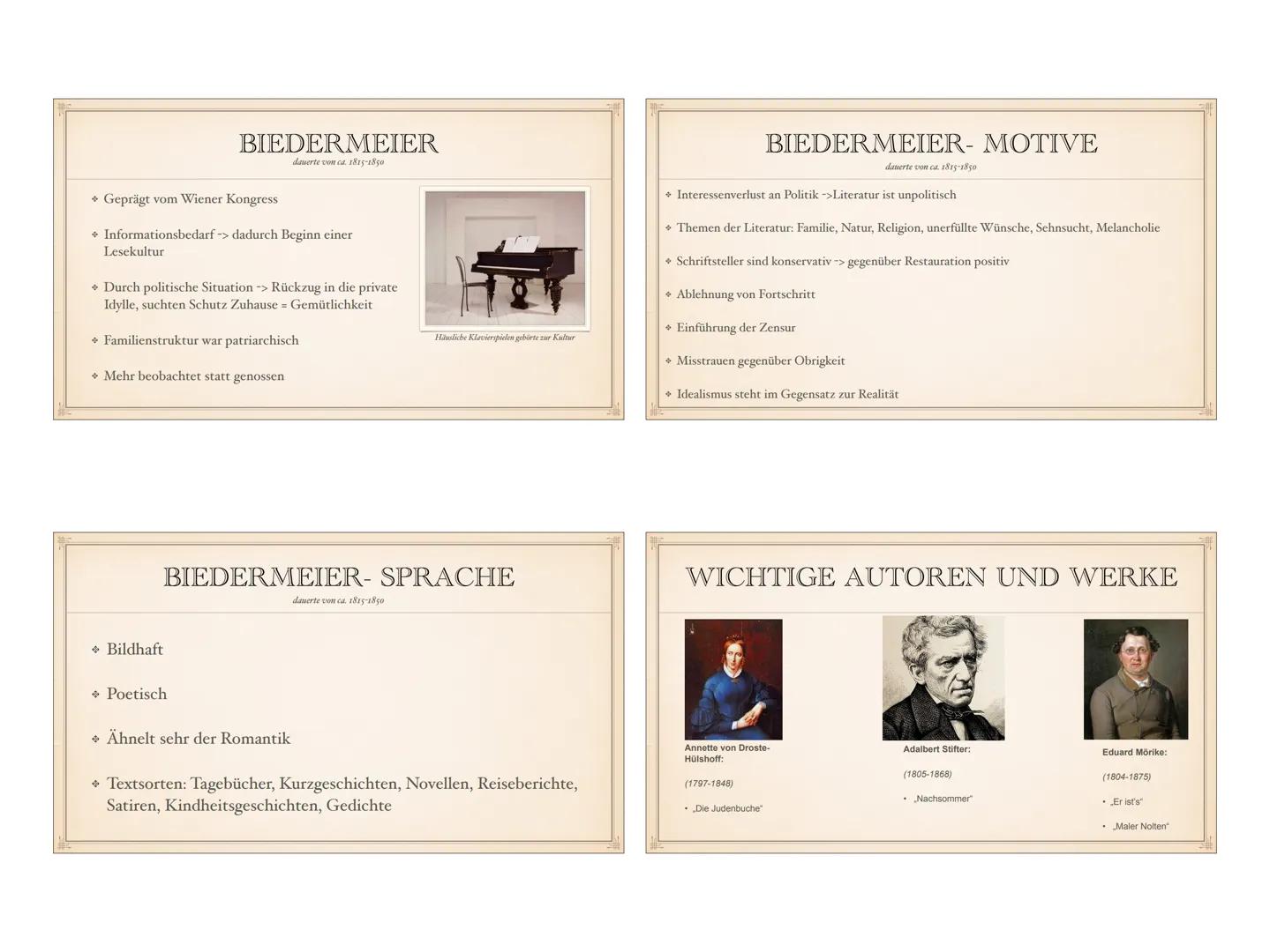 BIEDERMEIER UND VORMÄRZ
VON MARIE SCHLITTKE
GESCHICHTLICHE EINORDNUNG
+ Von ca. 1815-1850
+ Konservative Biedermeier Zeit - Radikal-demokrat