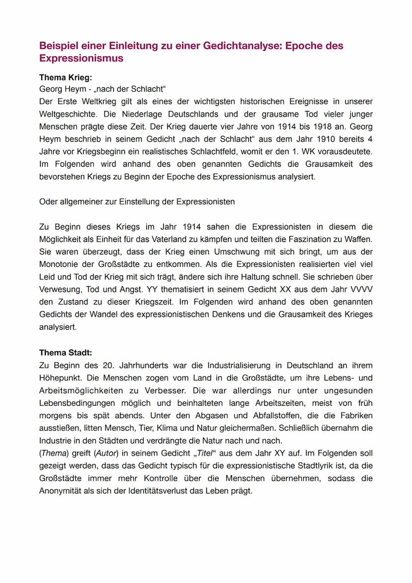 Aufbau:
A. Einleitung
• Interessante Hinführung zum Thema (Bsp. Bezug zu aktuellen Themen oder zu
Themen zur Zeit des Gedichts)
• Basissatz: