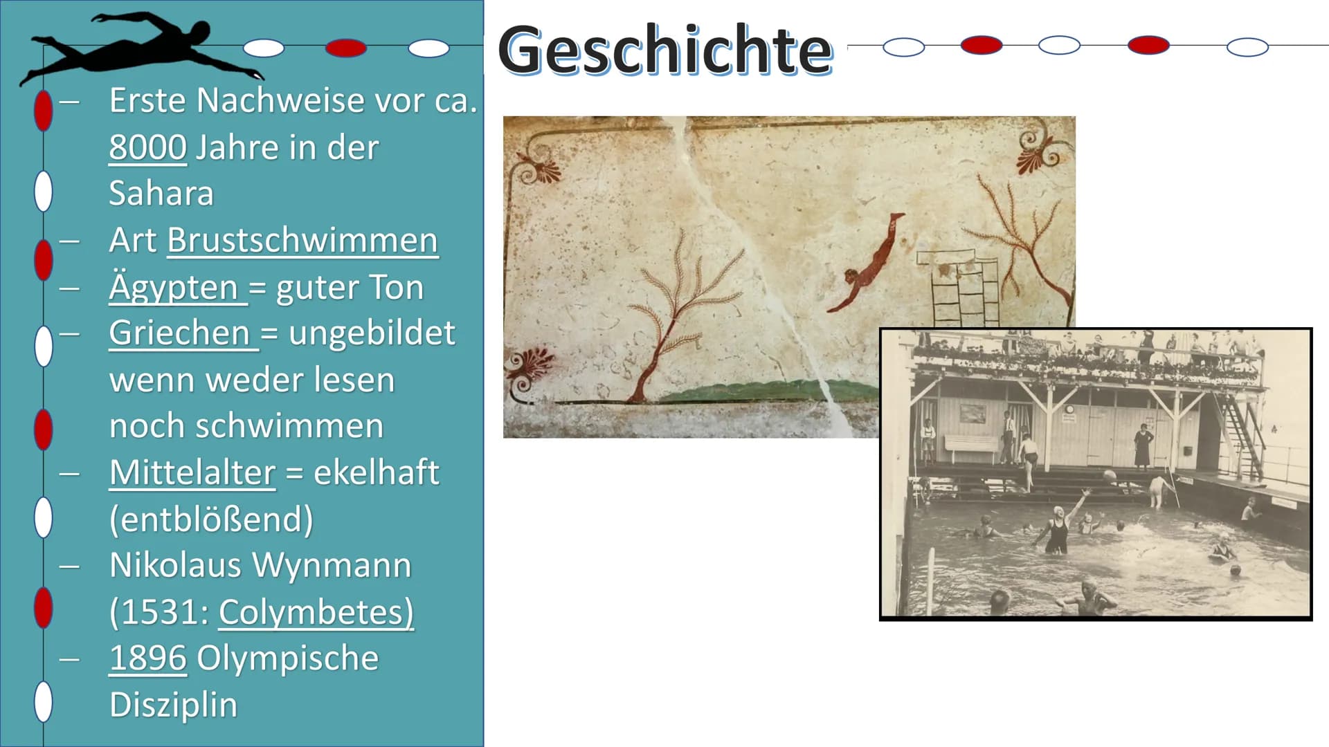 Schwimmen
Helena Kuntzsch 2021 1. Geschichte
2. Technik
2.1 Delphin
2.2 Rücken
2.3 Brust
2.4 Kraul
2.5 Startsprünge
3. Wettkämpfe
3.1 Streck