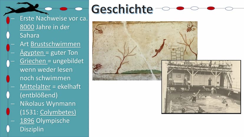 Schwimmen
Helena Kuntzsch 2021 1. Geschichte
2. Technik
2.1 Delphin
2.2 Rücken
2.3 Brust
2.4 Kraul
2.5 Startsprünge
3. Wettkämpfe
3.1 Streck