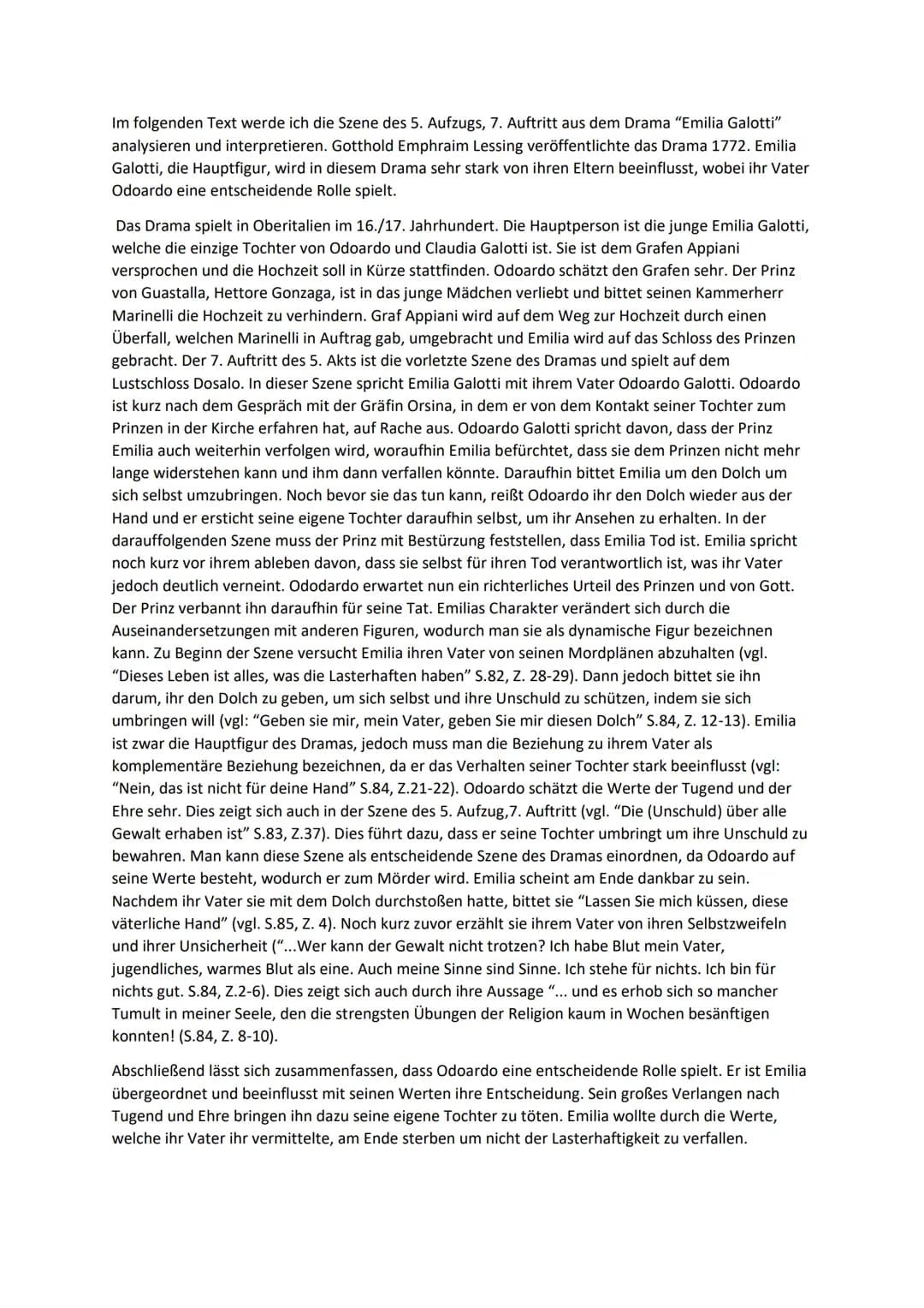 Im folgenden Text werde ich die Szene des 5. Aufzugs, 7. Auftritt aus dem Drama "Emilia Galotti"
analysieren und interpretieren. Gotthold Em