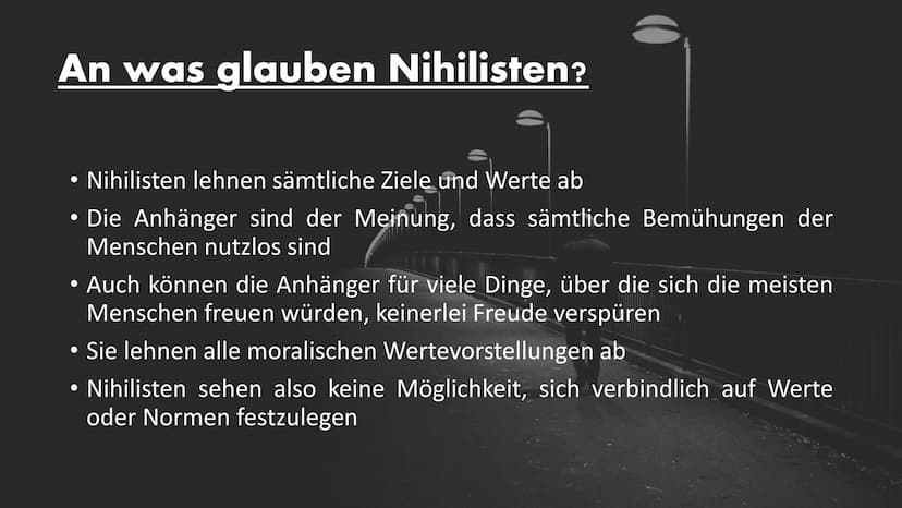 Nihilismus
{Im Bezug zu Woyzeck} Aufbau unseres Referates
• Was ist überhaupt Nihilismus?
●
●
●
An was glauben Nihilisten?
Nihilismus im Bez