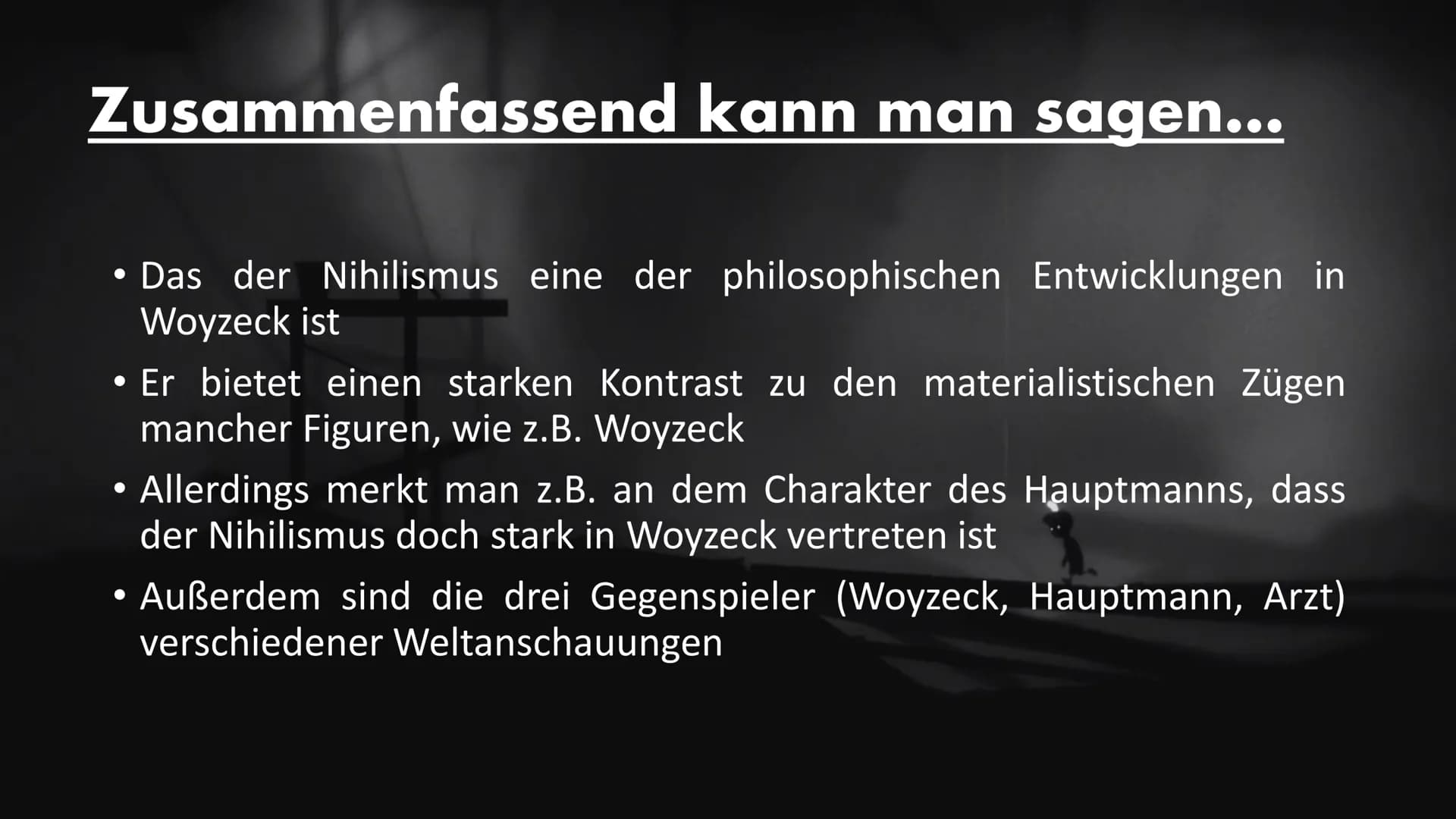 Nihilismus
{Im Bezug zu Woyzeck} Aufbau unseres Referates
• Was ist überhaupt Nihilismus?
●
●
●
An was glauben Nihilisten?
Nihilismus im Bez