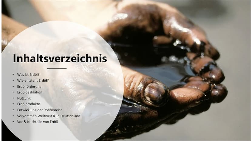 Erdöl- fossiler Energie
Träger
(nur begrenzt verfügbar) Inhaltsverzeichnis
●
●
●
●
●
●
●
Was ist Erdöl?
Wie entsteht Erdöl?
Erdölförderung
E