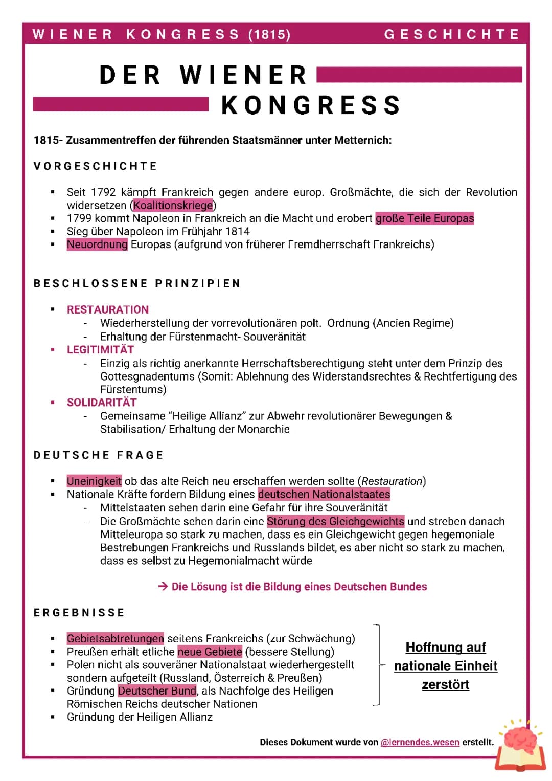 Wiener Kongress: Einfache Zusammenfassung & Deutscher Bund erklärt