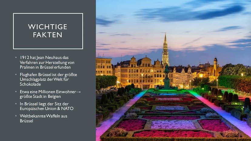 BRÜSSEL GALA
WHETHE
●
●
●
●
●
INHALT
Wichtige Fakten
Wo liegt das?
Welche Sprachen werden
gesprochen?
Sehenswürdigkeiten
Schwächen/Stärken d