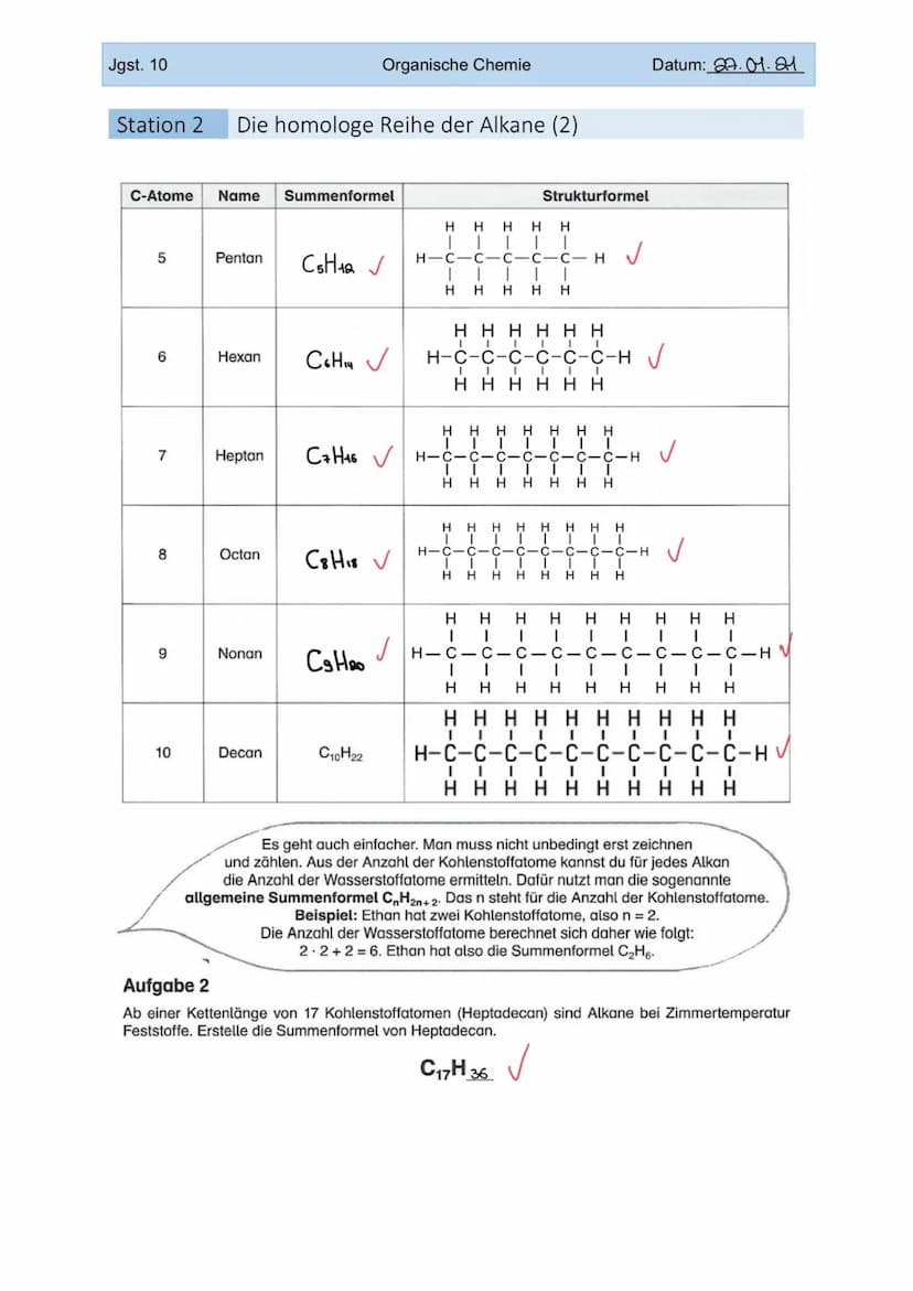 Jgst. 10
Organische Chemie
Station 1 Methan - ein Gas, viele Namen (1)
Methan (CH4) ist der einfachste Kohlenwasserstoff. Es ist ein farblos