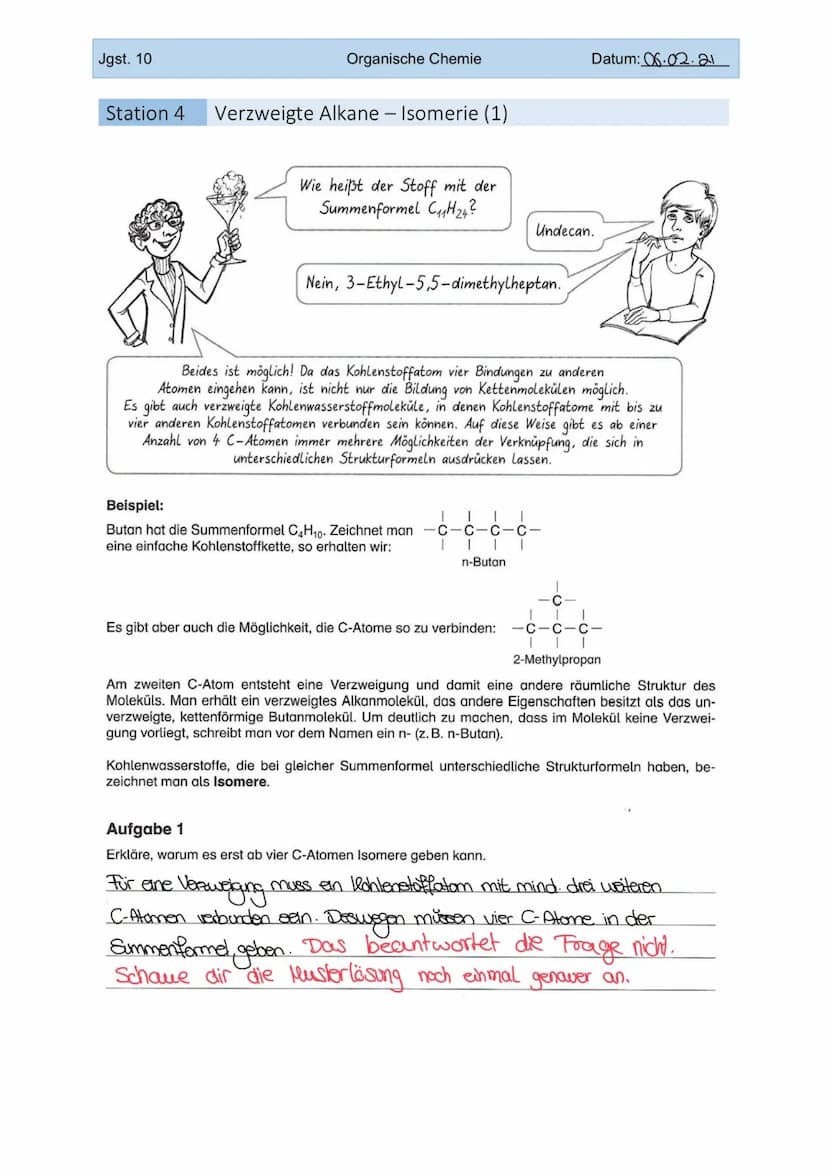 Jgst. 10
Organische Chemie
Station 1 Methan - ein Gas, viele Namen (1)
Methan (CH4) ist der einfachste Kohlenwasserstoff. Es ist ein farblos