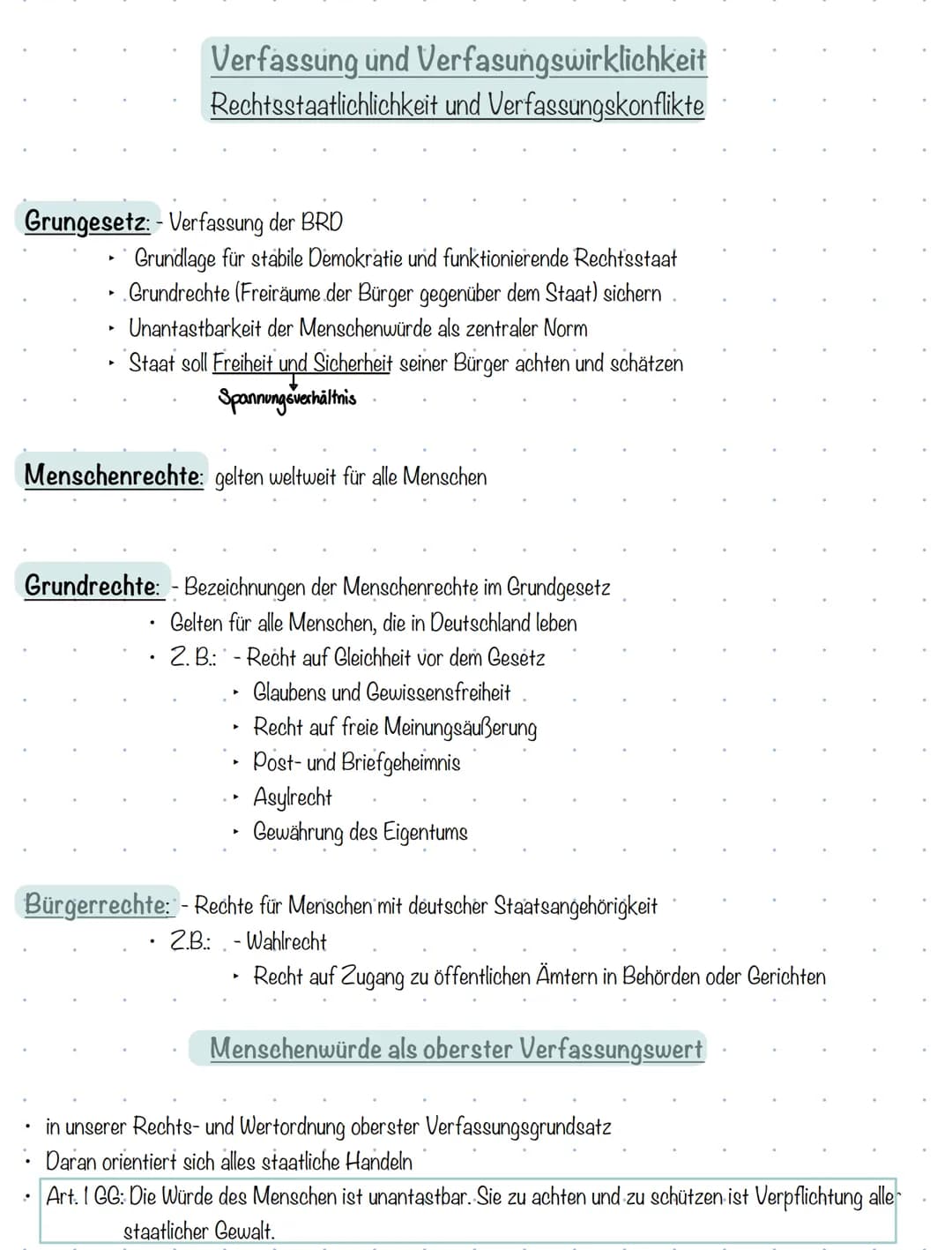 Verfassung und Verfasungswirklichkeit
Rechtsstaatlichlichkeit und Verfassungskonflikte
Grungesetz:-Verfassung der BRD
Grundlage für stabile 