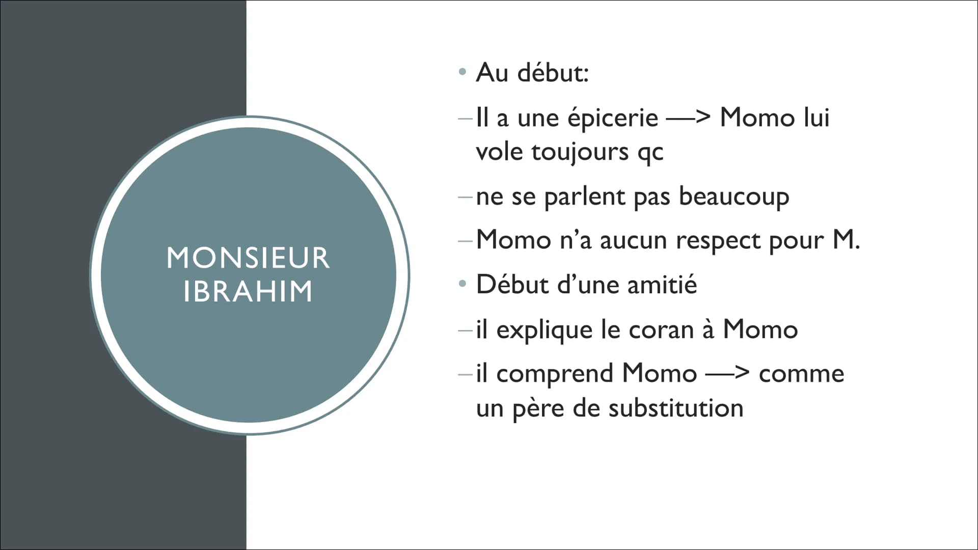 MONSIEUR IBRAHIM ET LES FLEURS DU CORAN
LA FAMILLE - ●
• Moïse
• Le père
La mère
●
Popol
• Monsieur Ibrahim
●
●
LES SUJETS
Comparaison entre