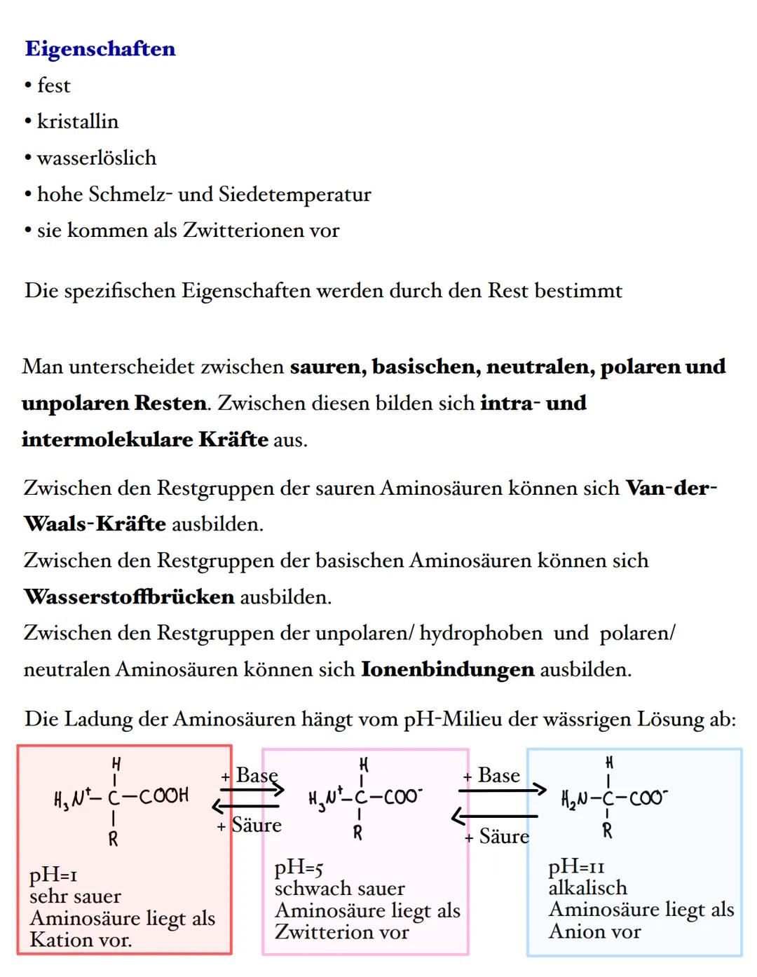 Aminosäuren
• 20 proteinogene Aminosäuren (sind regelmäßig am Aufbau von Proteinen
beteiligt)
H₂N-C-H
I
CH3
OH
Alanin (Ala)
H2N-C-н
O=C.
CH₂