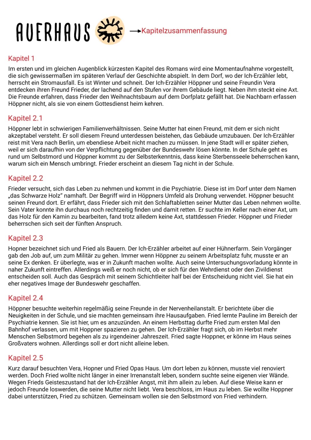 AVERHAUS
→→Kapitelzusammenfassung
Kapitel 1
Im ersten und im gleichen Augenblick kürzesten Kapitel des Romans wird eine Momentaufnahme vorge
