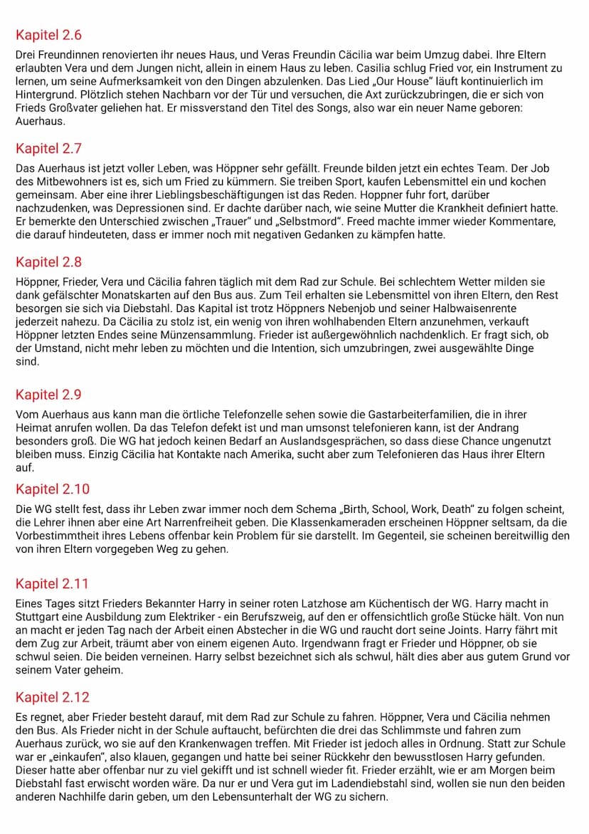 AVERHAUS
→→Kapitelzusammenfassung
Kapitel 1
Im ersten und im gleichen Augenblick kürzesten Kapitel des Romans wird eine Momentaufnahme vorge