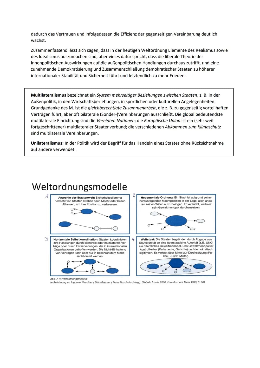 Theorie
Internationale Sicherheits- und Friedenspolitik
In der Klausur werden Sie eine Position einer oder mehrerer Denkschulen der internat