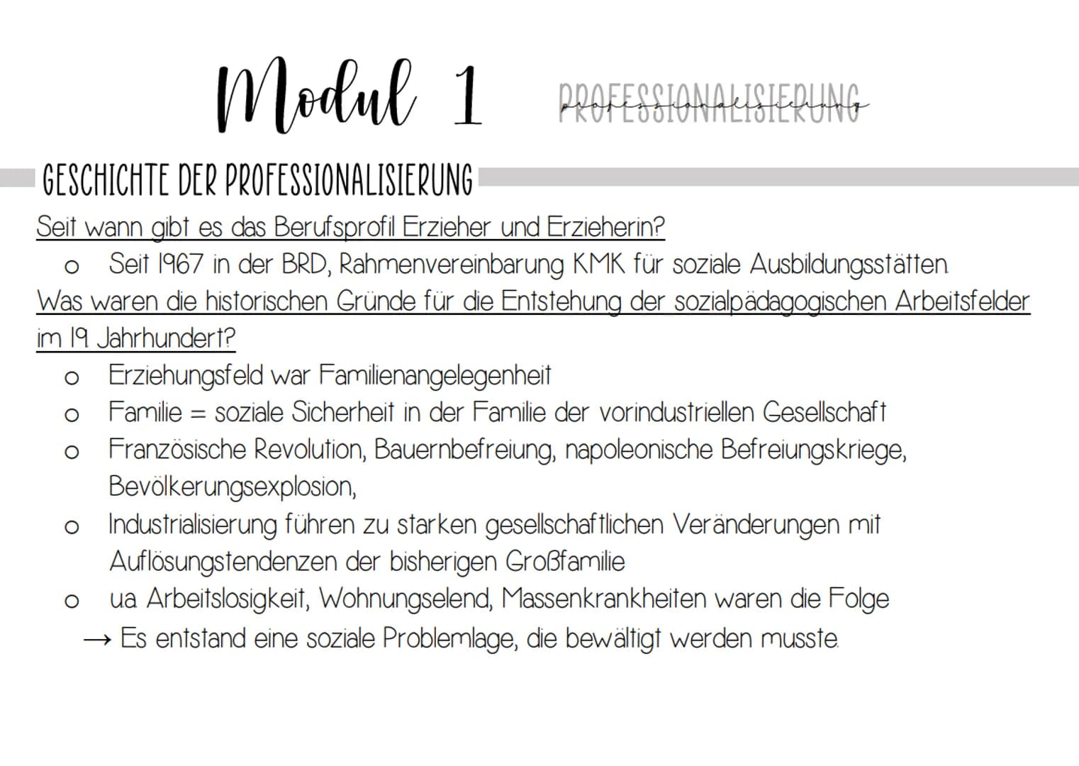 Modul 1
GESCHICHTE DER PROFESSIONALISIERUNG
Seit wann gibt es das Berufsprofil Erzieher und Erzieherin?
Seit 1967 in der BRD, Rahmenvereinba
