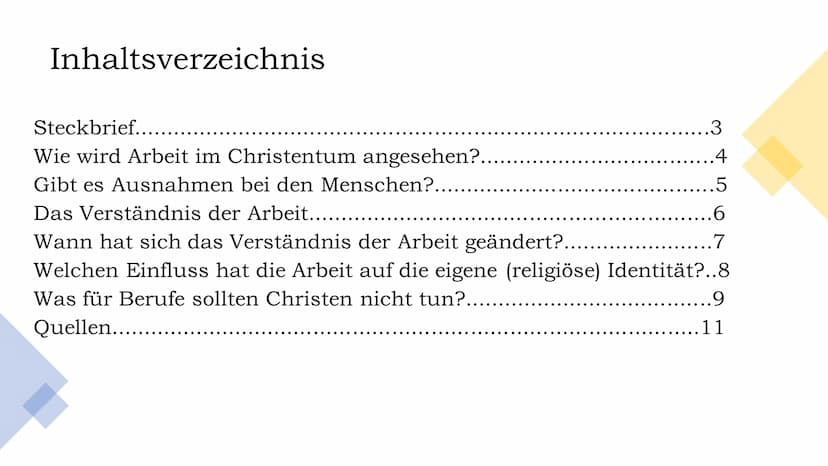 m
Welchen Stellenwert hat Arbeit in der
XC
Religion?
CHRISTENTUM
+EGO TAS
SUM ET
VIA VITA
VERI Inhaltsverzeichnis
Steckbrief..
Wie wird Arbe