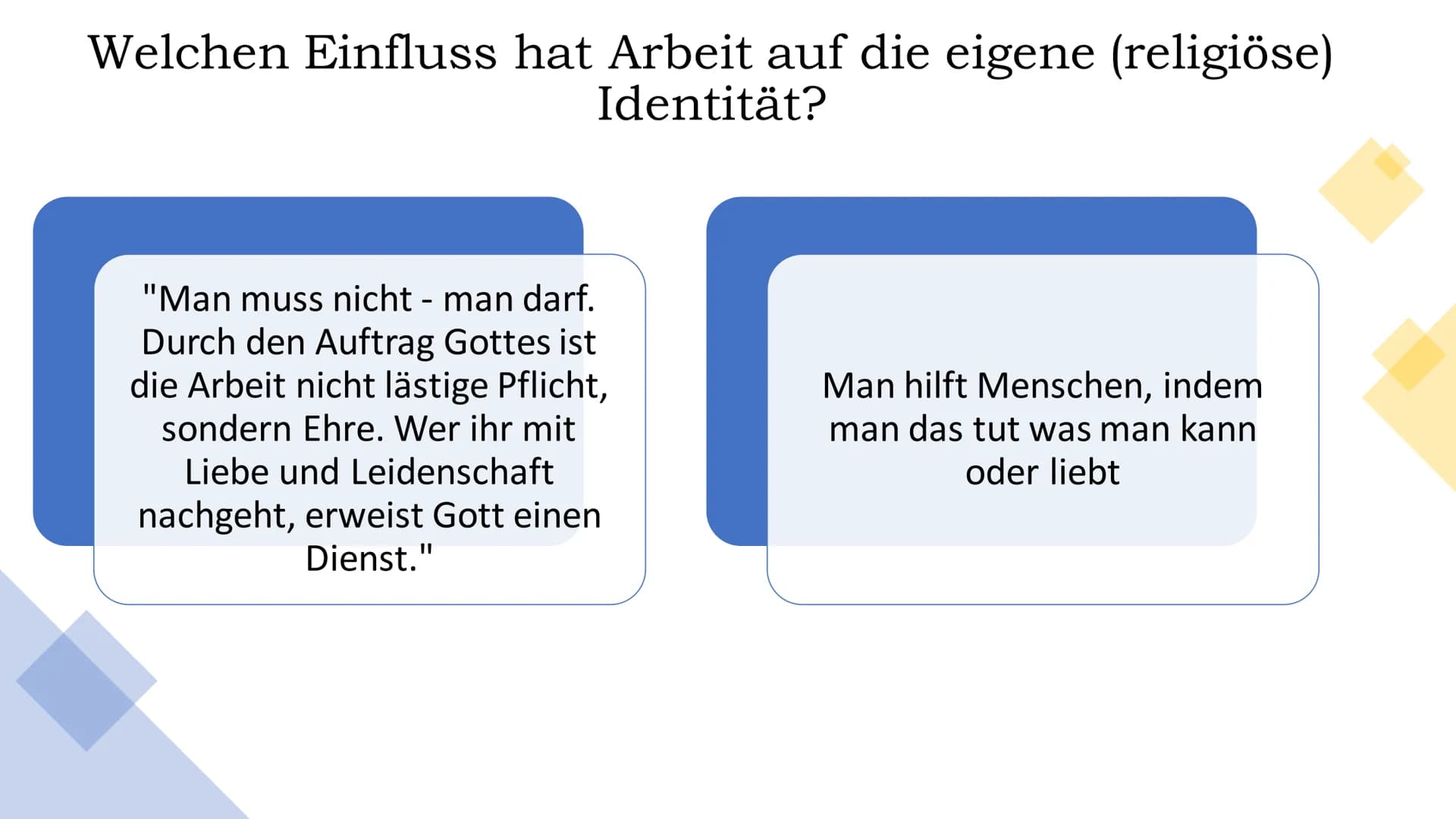 m
Welchen Stellenwert hat Arbeit in der
XC
Religion?
CHRISTENTUM
+EGO TAS
SUM ET
VIA VITA
VERI Inhaltsverzeichnis
Steckbrief..
Wie wird Arbe