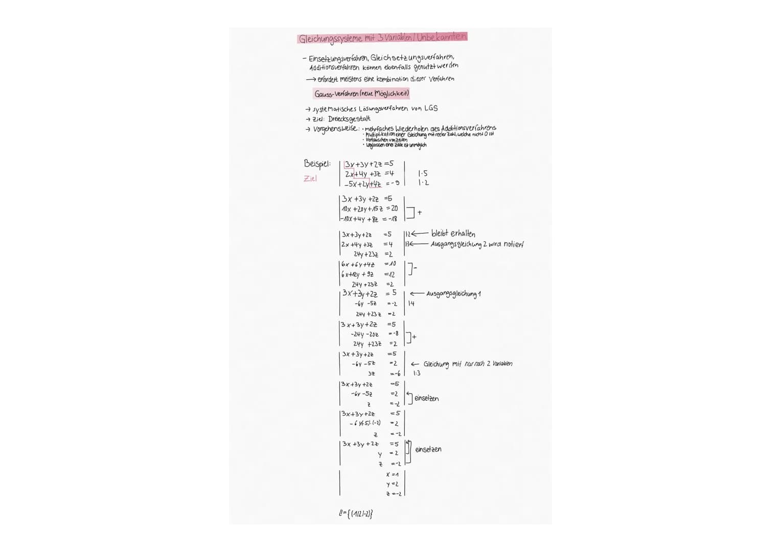 Gleichungssysteme
lösen
Gleichungssysteme mit 2 Variablen / Unbekannten
Einsetzungsverfahren
Die eine Gleichung wird nach einer
Variable umg