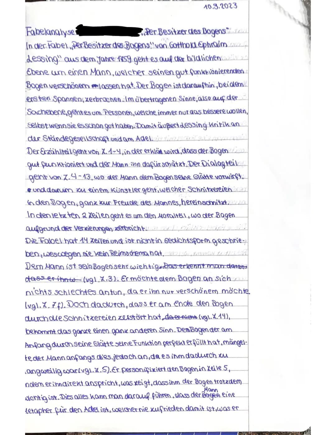 10.3.2023
Fabelanalyse
Per Besitzer des Bogens
In der Fabel, Per Besitzer des Bogens, van Gotthold Ephraim
Lessing" aus dem Jahre 1859 geht 
