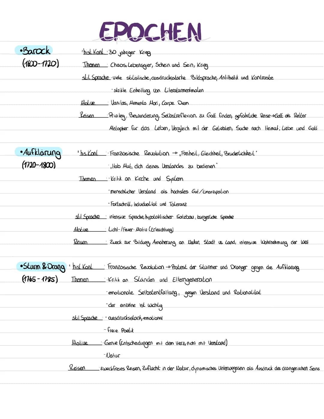 Barock
(1600-1720)
•Aufklärung
(1720-1800)
:hist Kont 30 jähriger Krieg
Themen
Chaos, Lebensgier, Schein und Sein, Krieg
stil Sprache Viele 