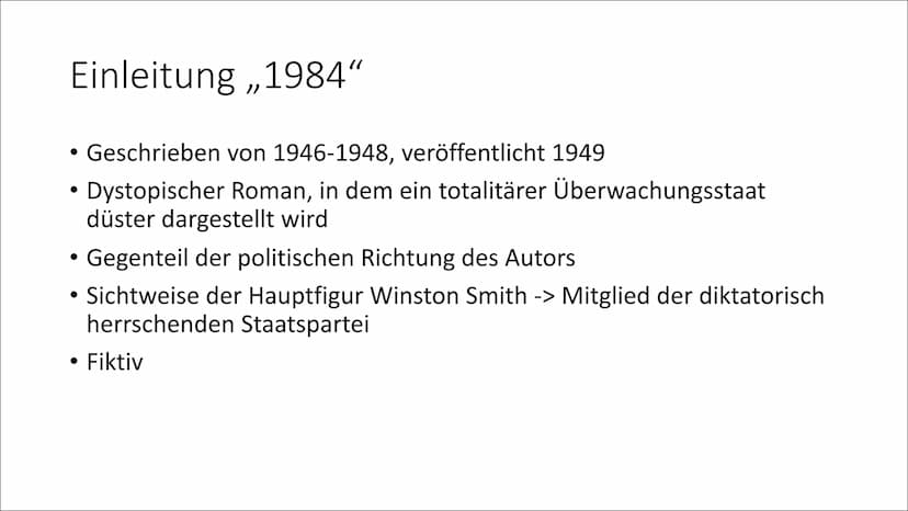1984
George Orwell Inhaltsverzeichnis
George Orwell
Hintergrund
Einleitung ,,1984"
Inhaltsangabe
●
●
●
• Weltkarte
●
●
●
●
●
Staatssystem
Ko