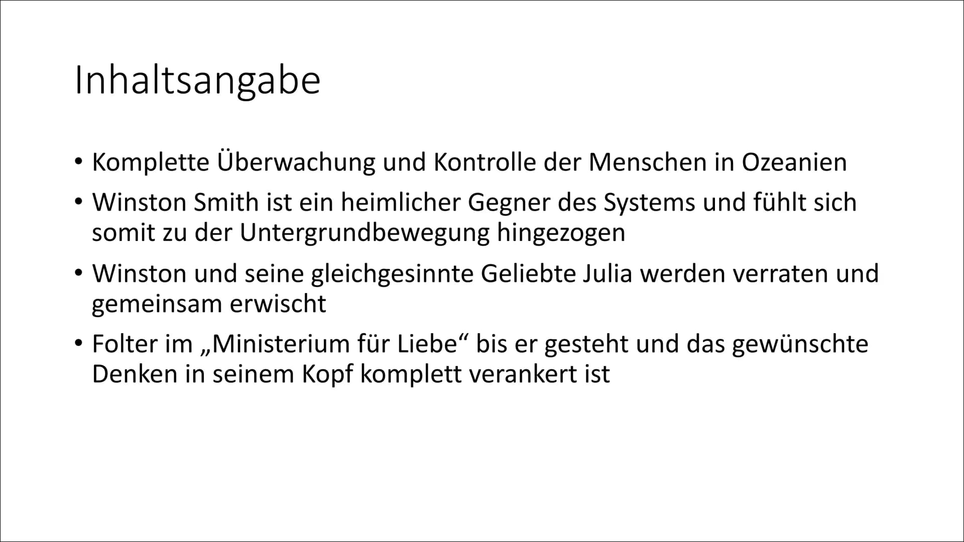 1984
George Orwell Inhaltsverzeichnis
George Orwell
Hintergrund
Einleitung ,,1984"
Inhaltsangabe
●
●
●
• Weltkarte
●
●
●
●
●
Staatssystem
Ko