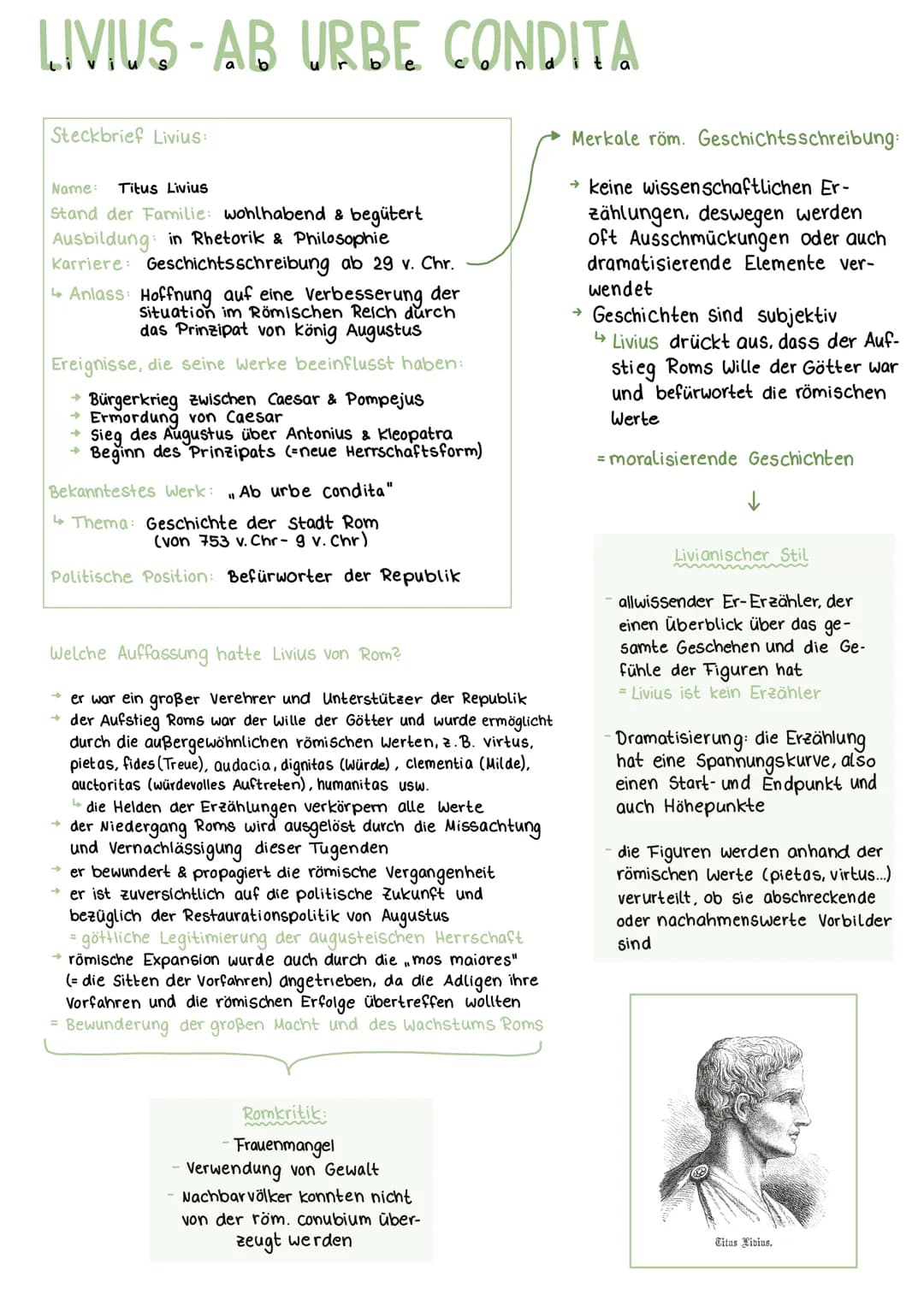 LIVIUS-AB URBE CONDITA
Steckbrief Livius:
Name: Titus Livius
Stand der Familie: wohlhabend & begütert
Ausbildung in Rhetorik & Philosophie
K