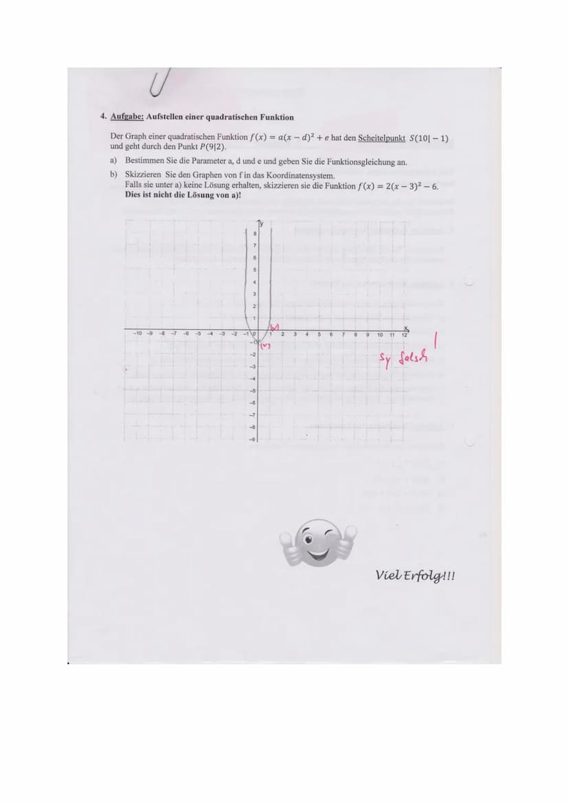 Bewertungsbogen zur 1. Mathematikarbeit am 4.10.2021
Name: Au
Aufgabe 1
Ay
-2-2
1. Berechnet m = (1P) = 22² =−=−2 (1P)
3-1
2. Setzt P ein y 