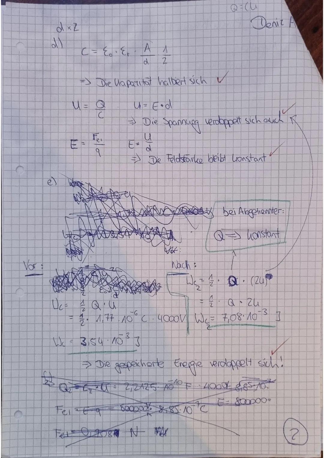 Name: Deniz A.
Aufgabe 1:
Ein luftgefüllter Plattenkondensator besteht aus zwei quadratischen Platten mit der
Kantenlänge 0,50 m und dem Pla